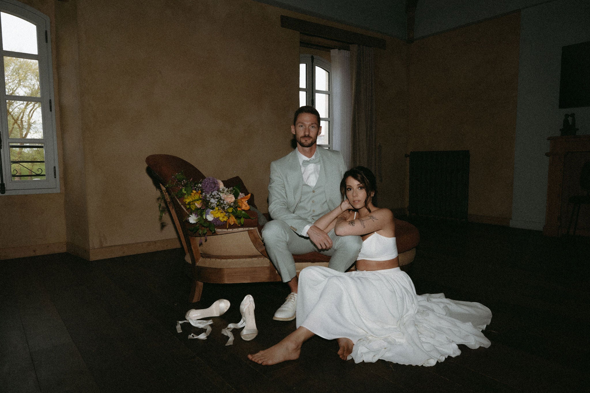photo de couple marié au château