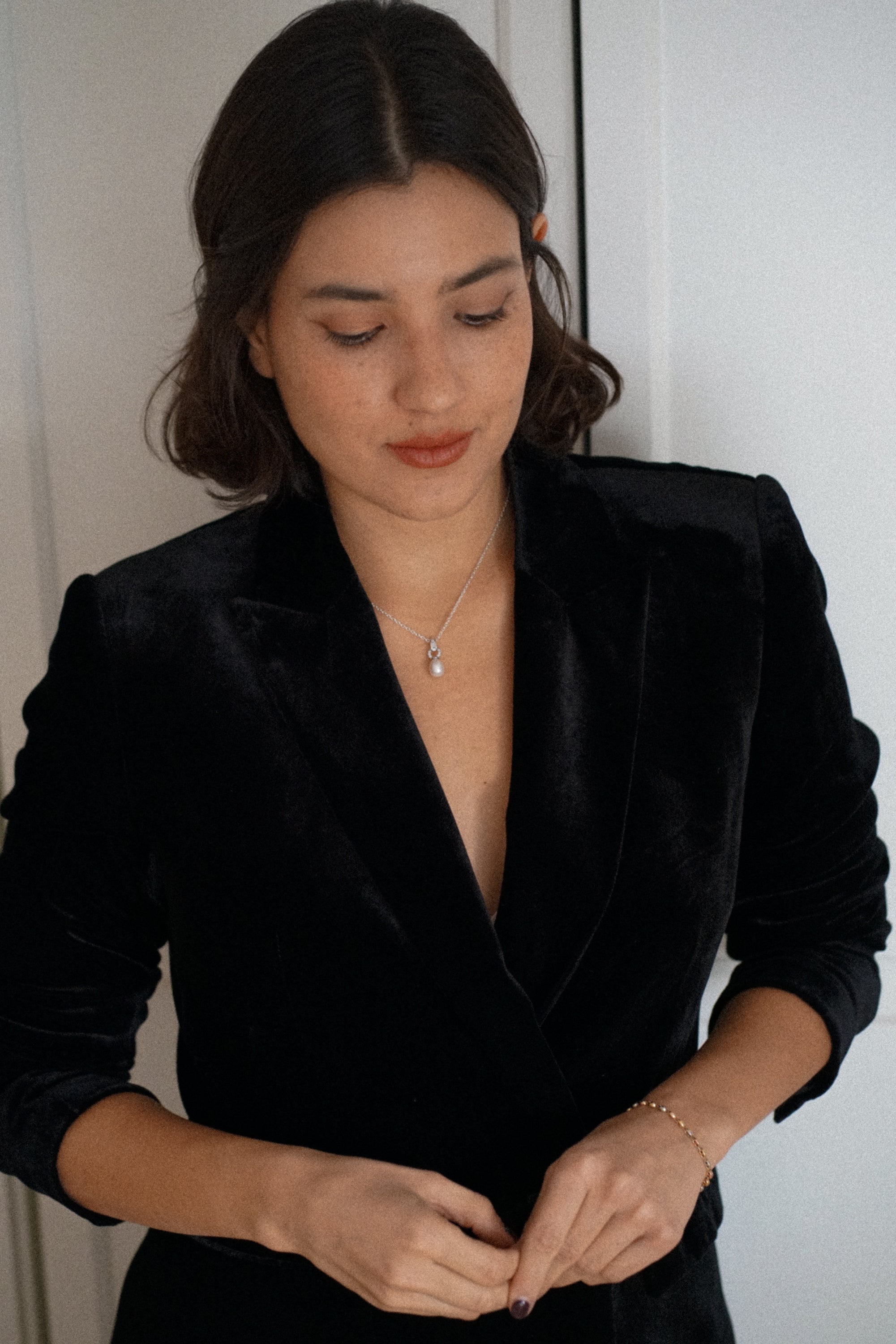 Kim - Collier Perle Naturelle, Zircons en Argent Massif