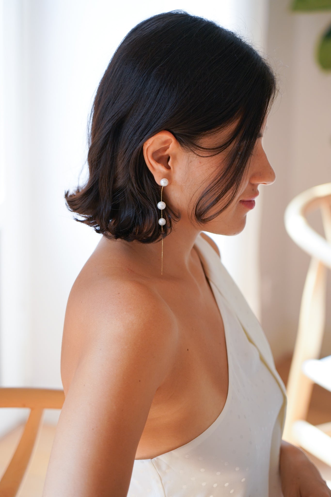 Daphné - Boucles d’oreilles mariage pendantes modernes - Boucles d'oreilles longues - Atelier Lilac