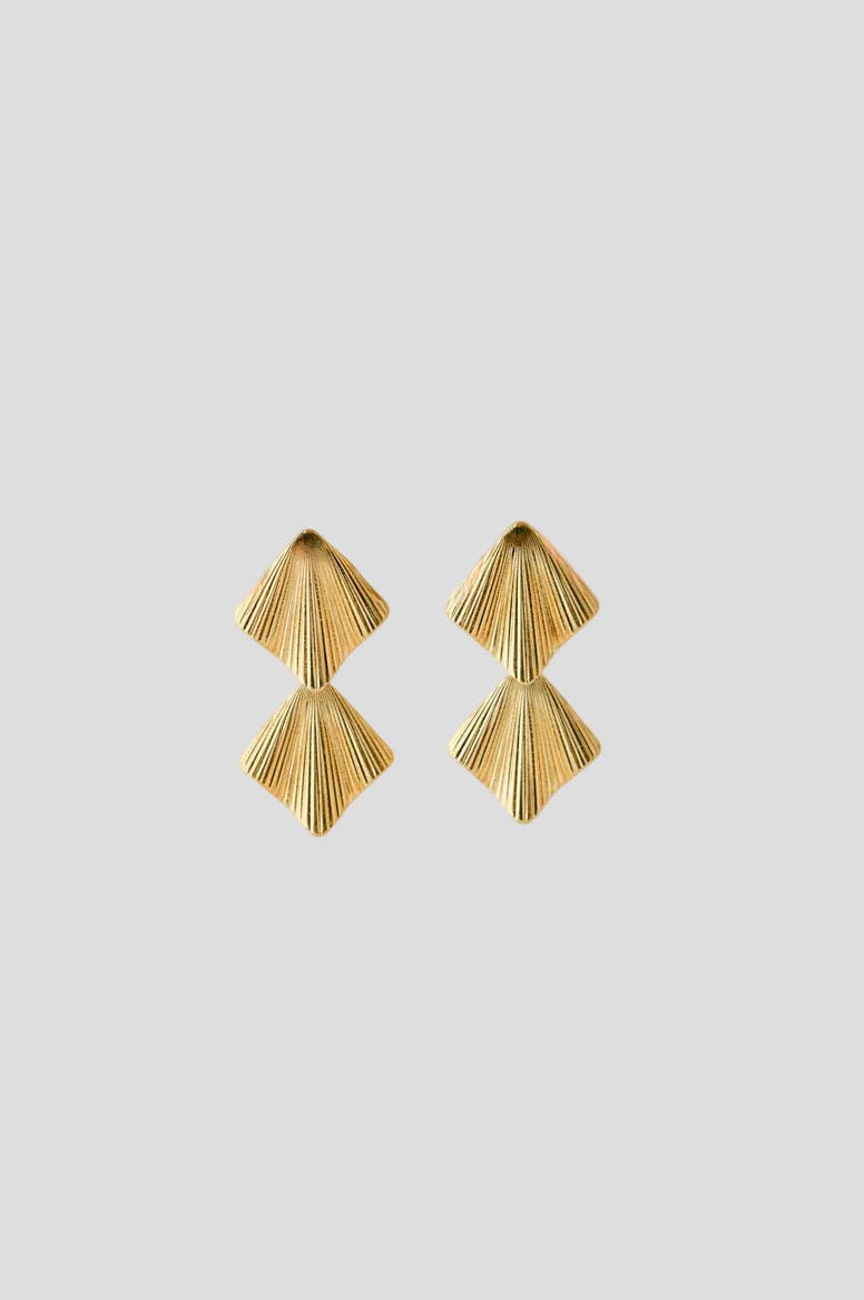 Sonsak – Moderne, geometrische goldene Ohrringe – Lange Ohrhänger – Atelier Lilac