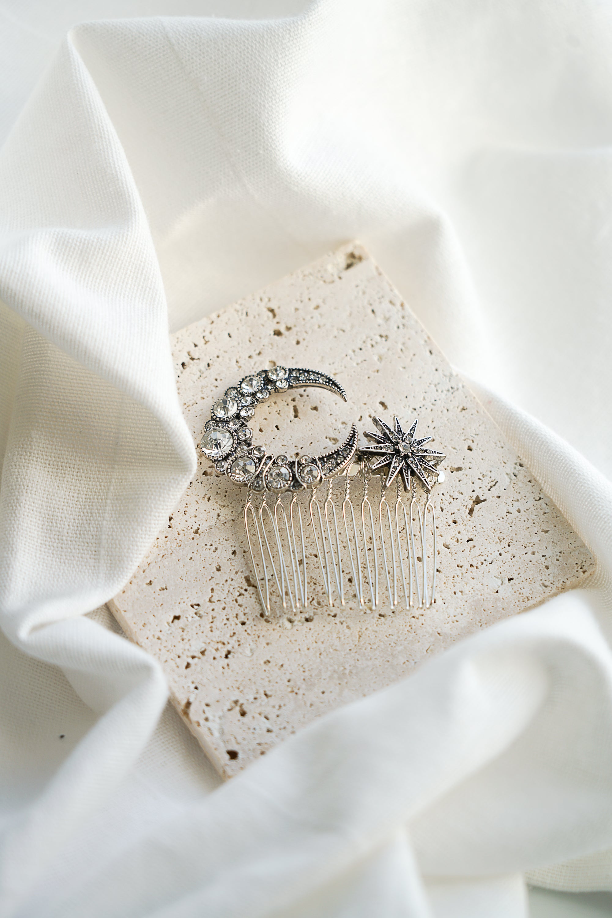 Peigne à cheveux lune et étoile argent