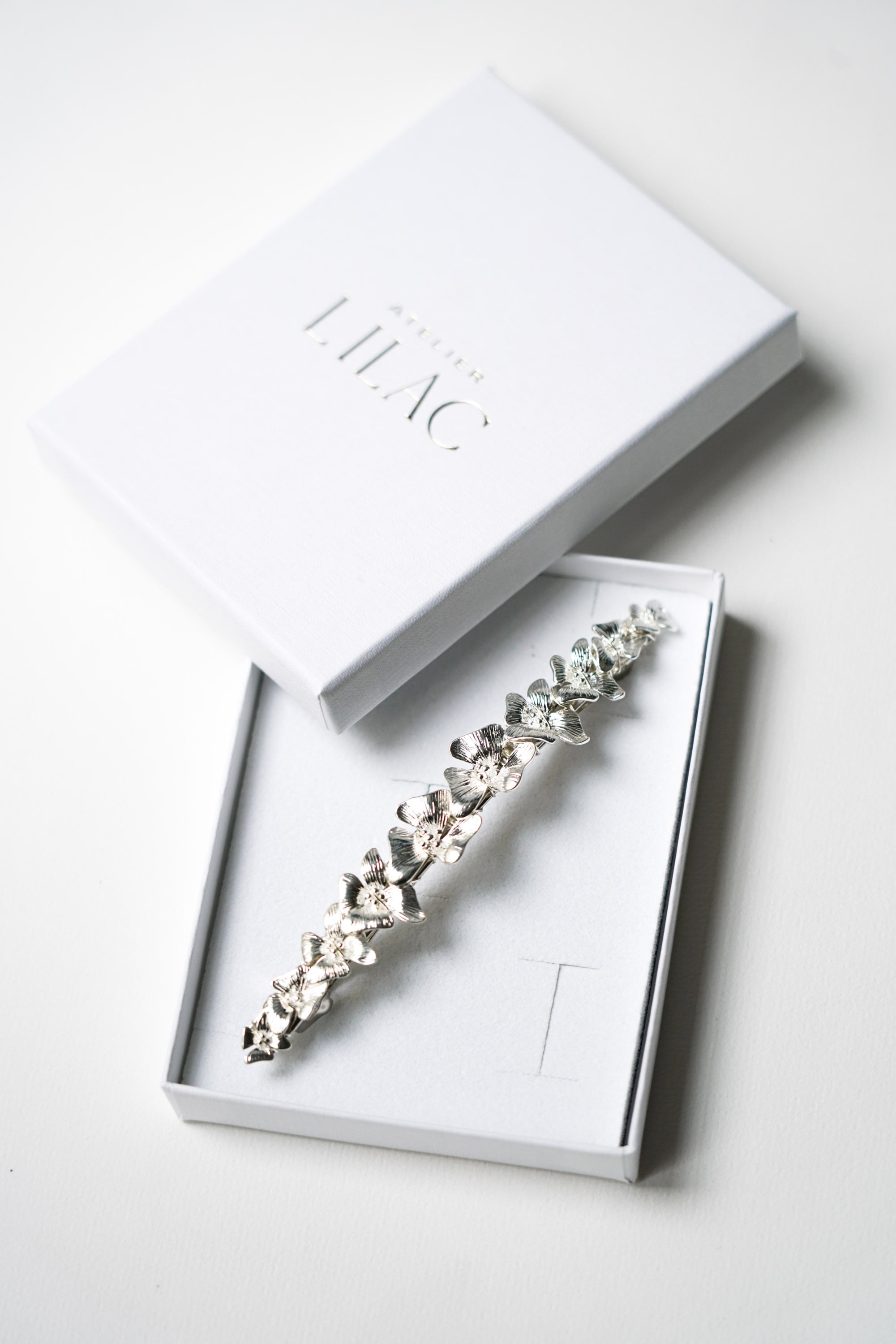 Barrette florale de mariage en argent