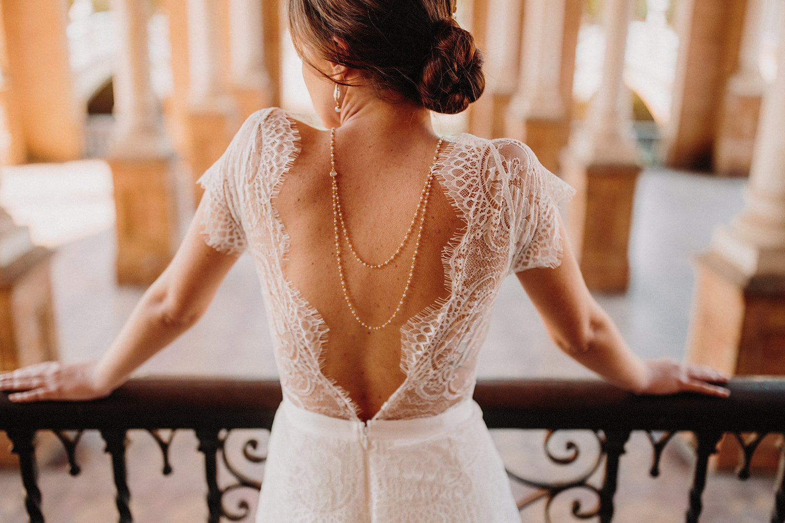 Collier de dos 2 rangs de chaîne perlée