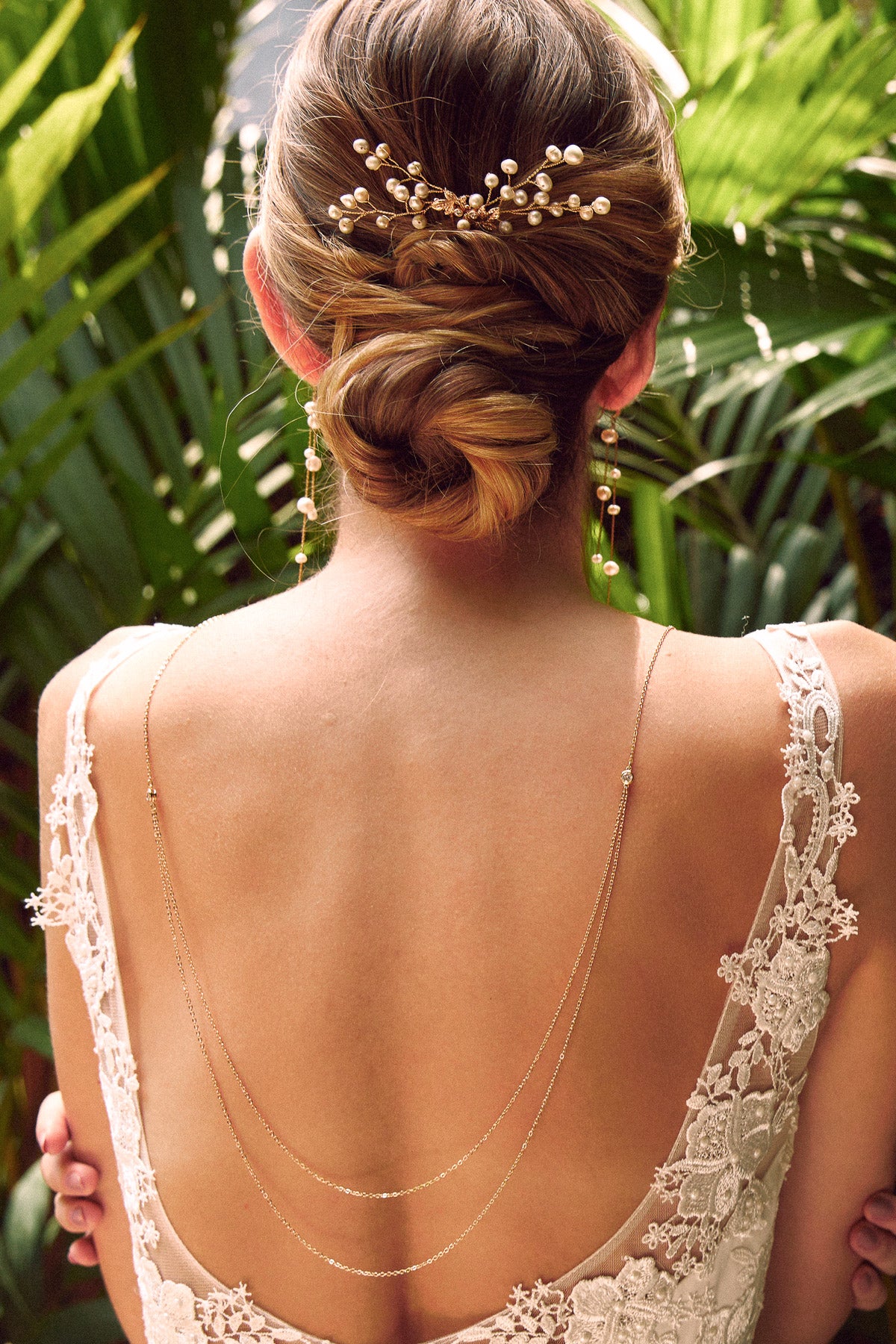 Pics a cheveux perles naturelles or et feuilles