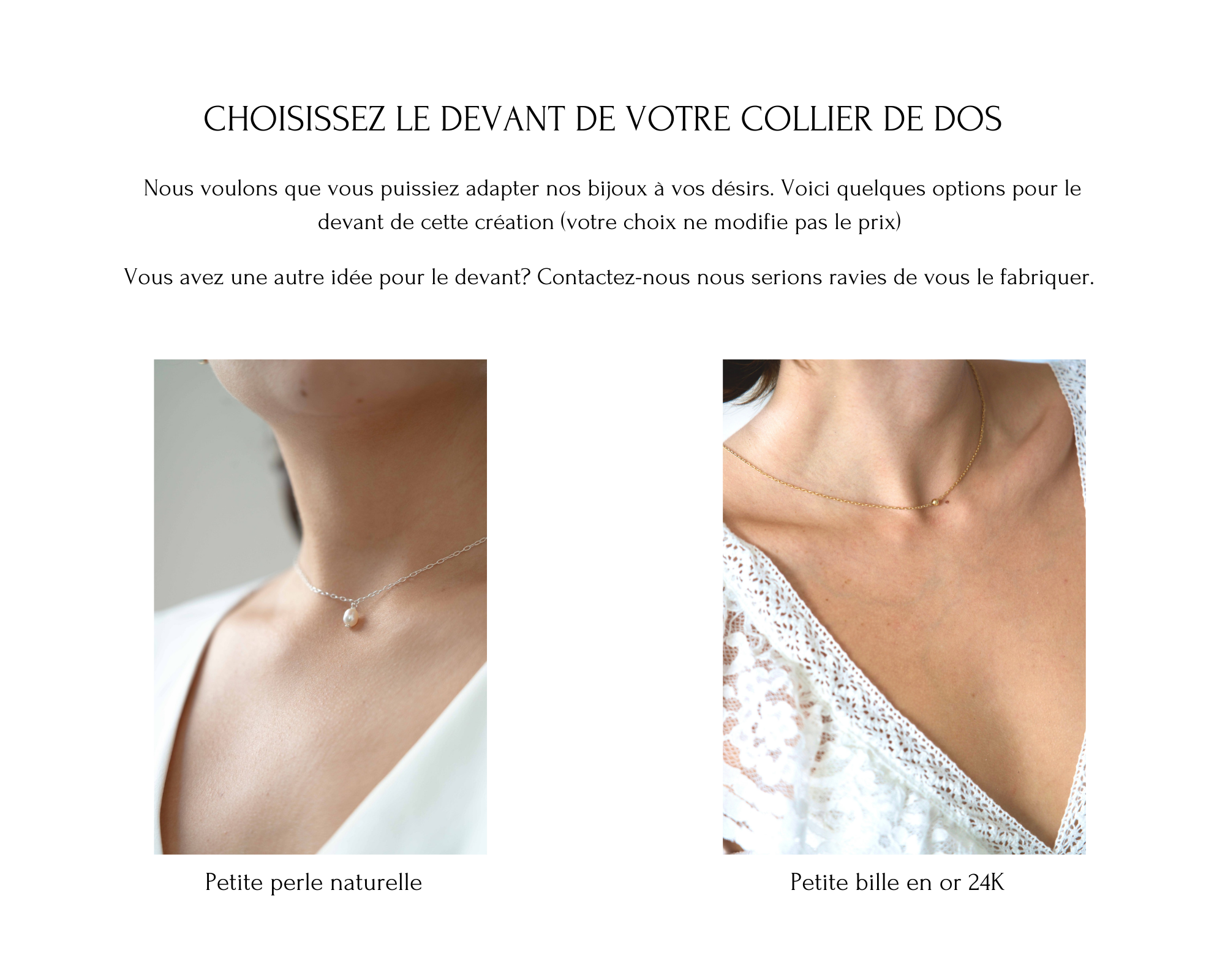 descriptif de l'avant du collier de dos avec les différentes options d'assemblage