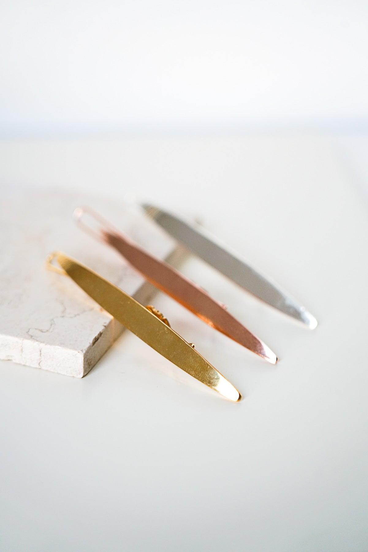 Barrettes longues ovales, or, or rose et argent