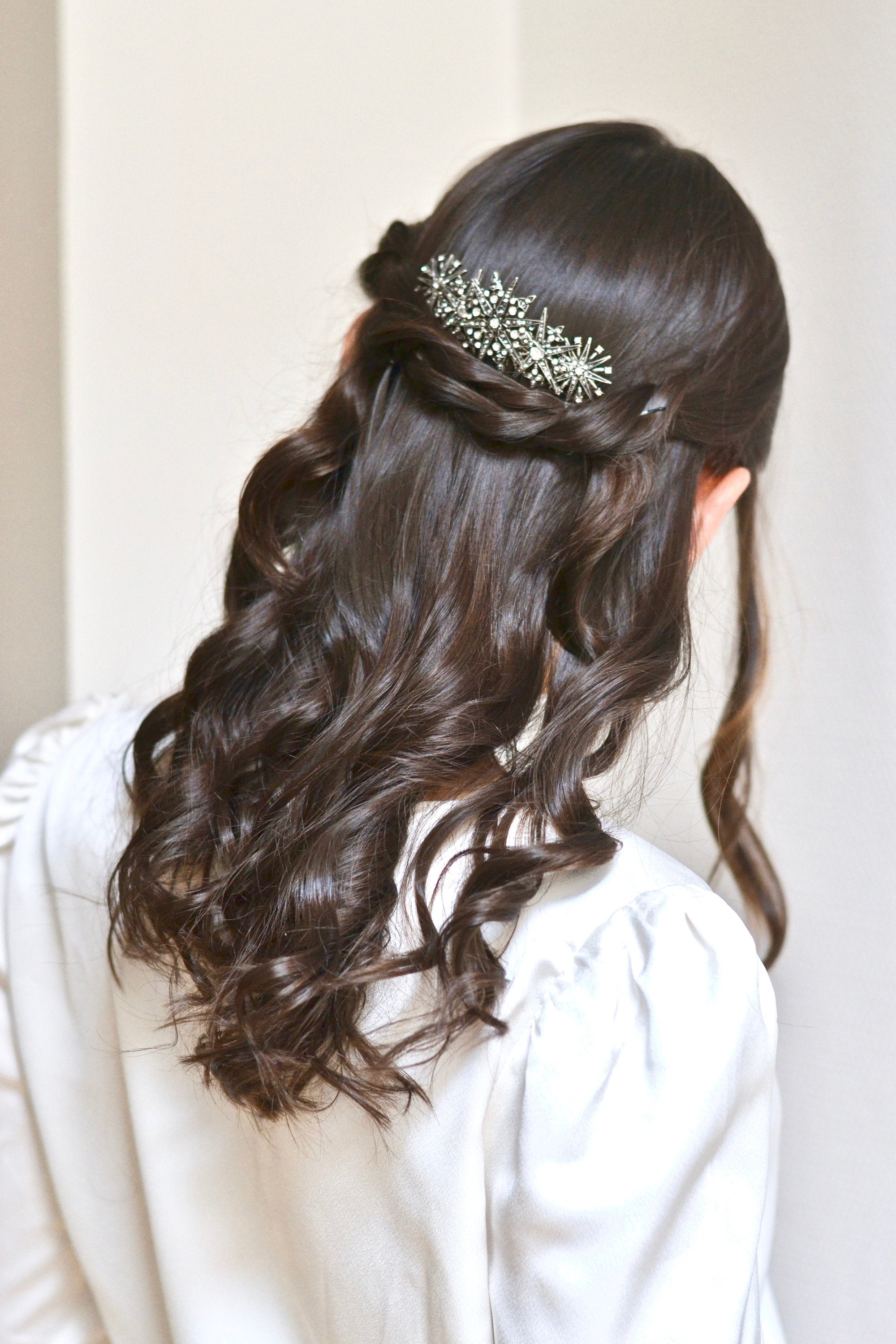 peigne de mariage céleste fait main avec 3 styles d'étoiles différentes