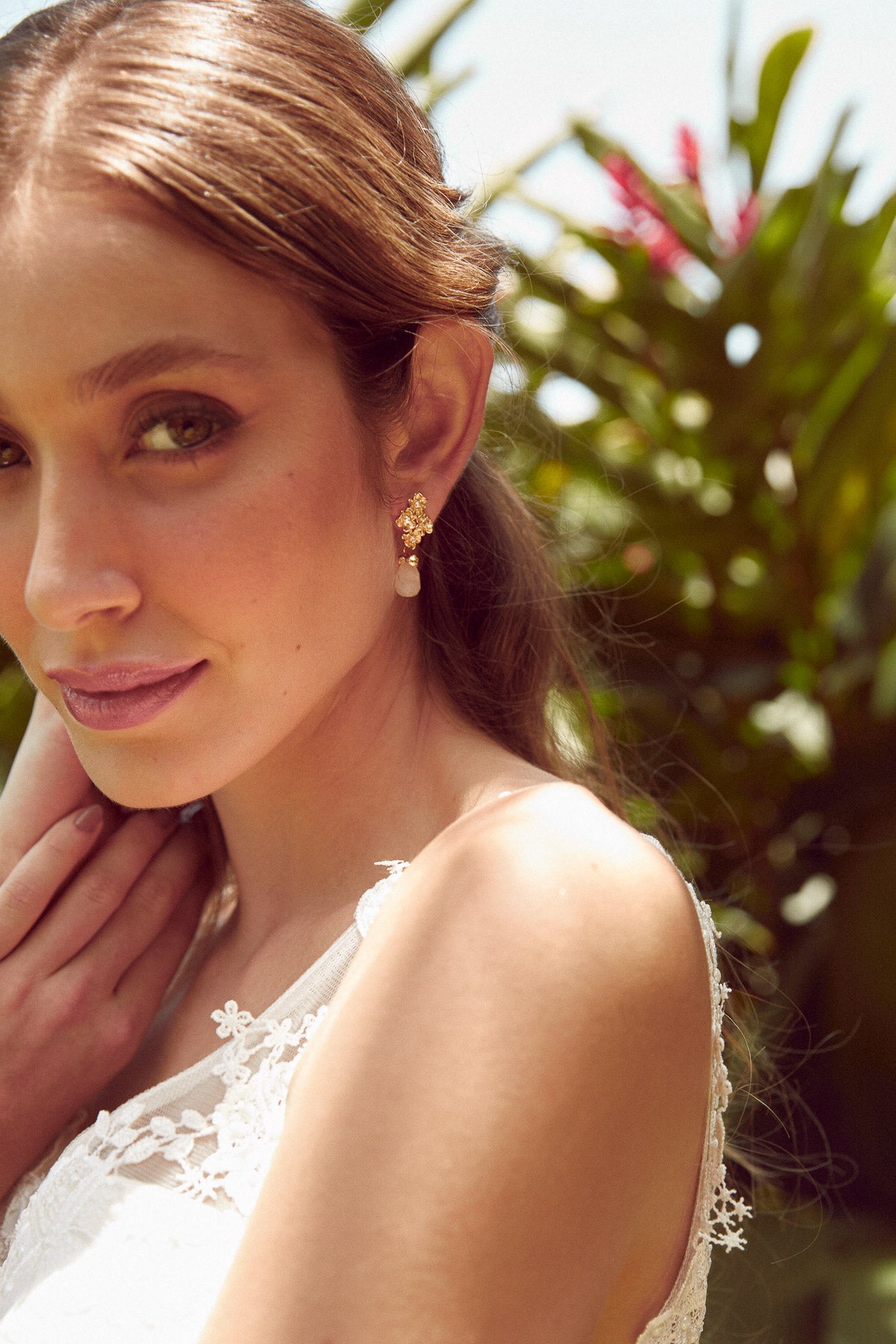 Boucles d'oreilles fleurs et zircons et quartz