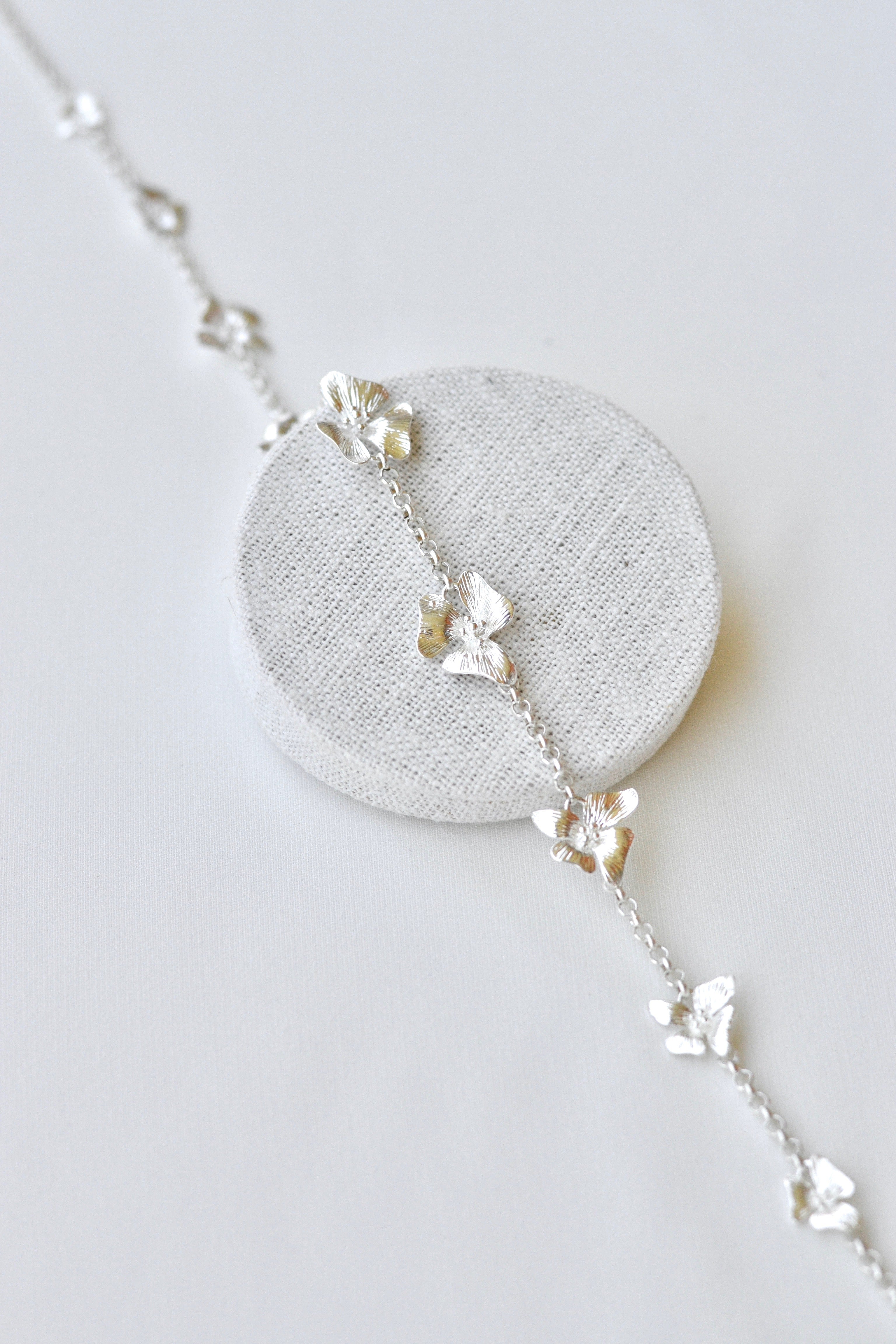 Chaîne à cheveux à fleurs argentées, accessoire à cheveux de mariage