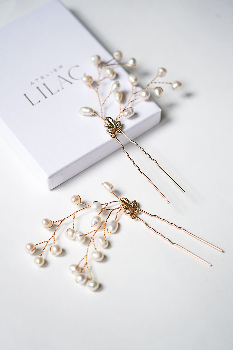 Analu - Pics à cheveux mariage perles naturelles - Pic double - Atelier Lilac