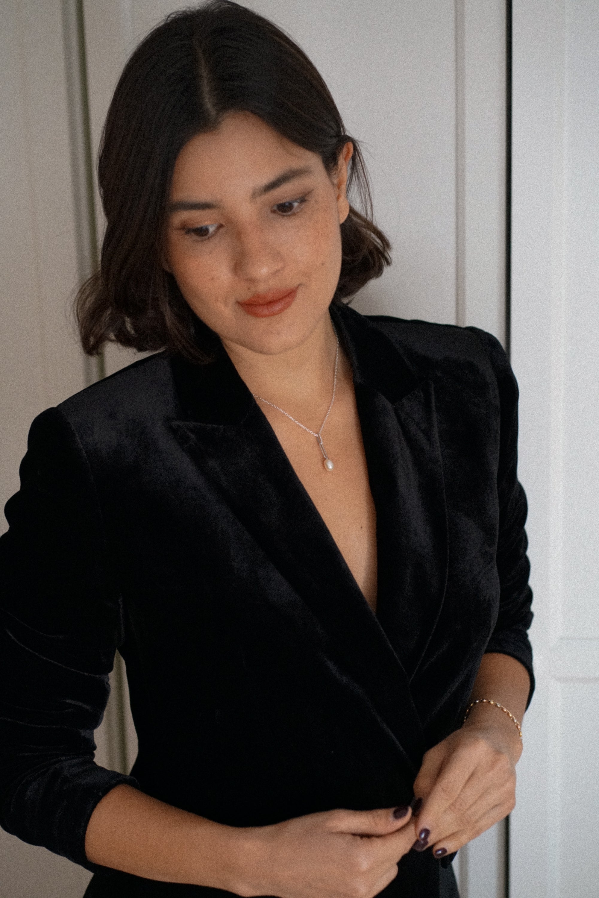 Kloe - COLLIER PERLE NATURELLE & ZIRCONS EN ARGENT MASSIF