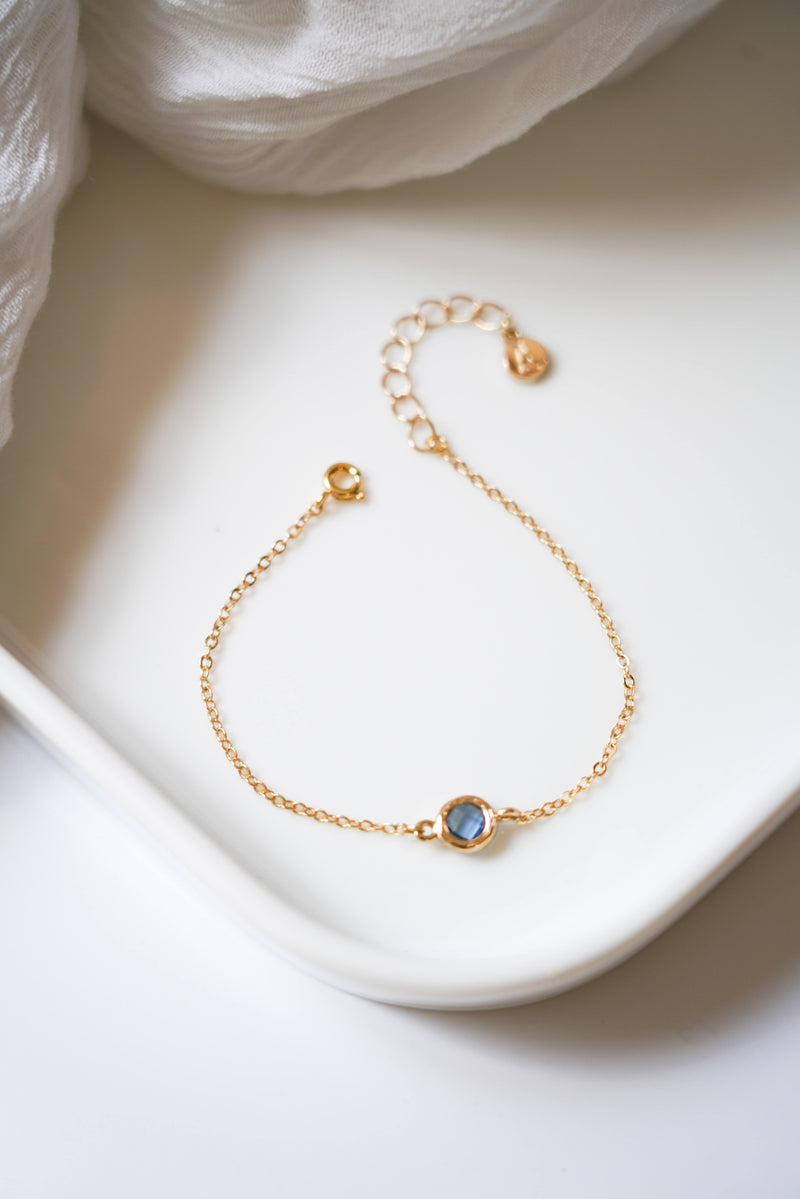 Bracelet de mariée en or à pierre bleue