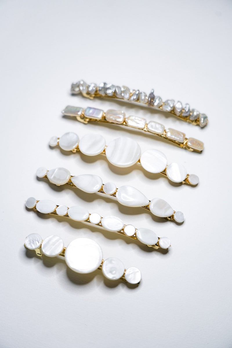 6 peignes fait main avec du macre et des perles baroque naturelles