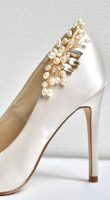 Clips à chaussures de mariée à perles or