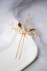 Pic à cheveux de mariée en or et perles naturelles