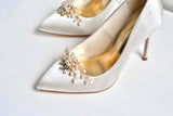 Clips à chaussures de mariée à perles or et cristaux