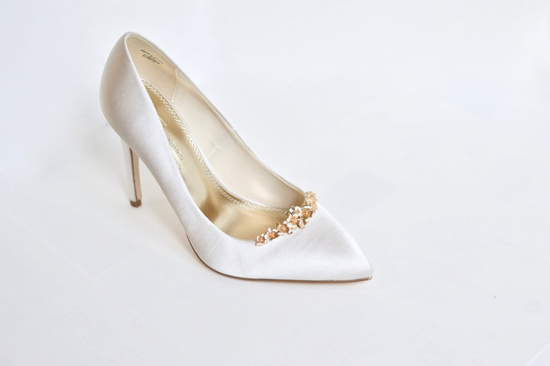 Clips à chaussures de mariage dorés à fleurs