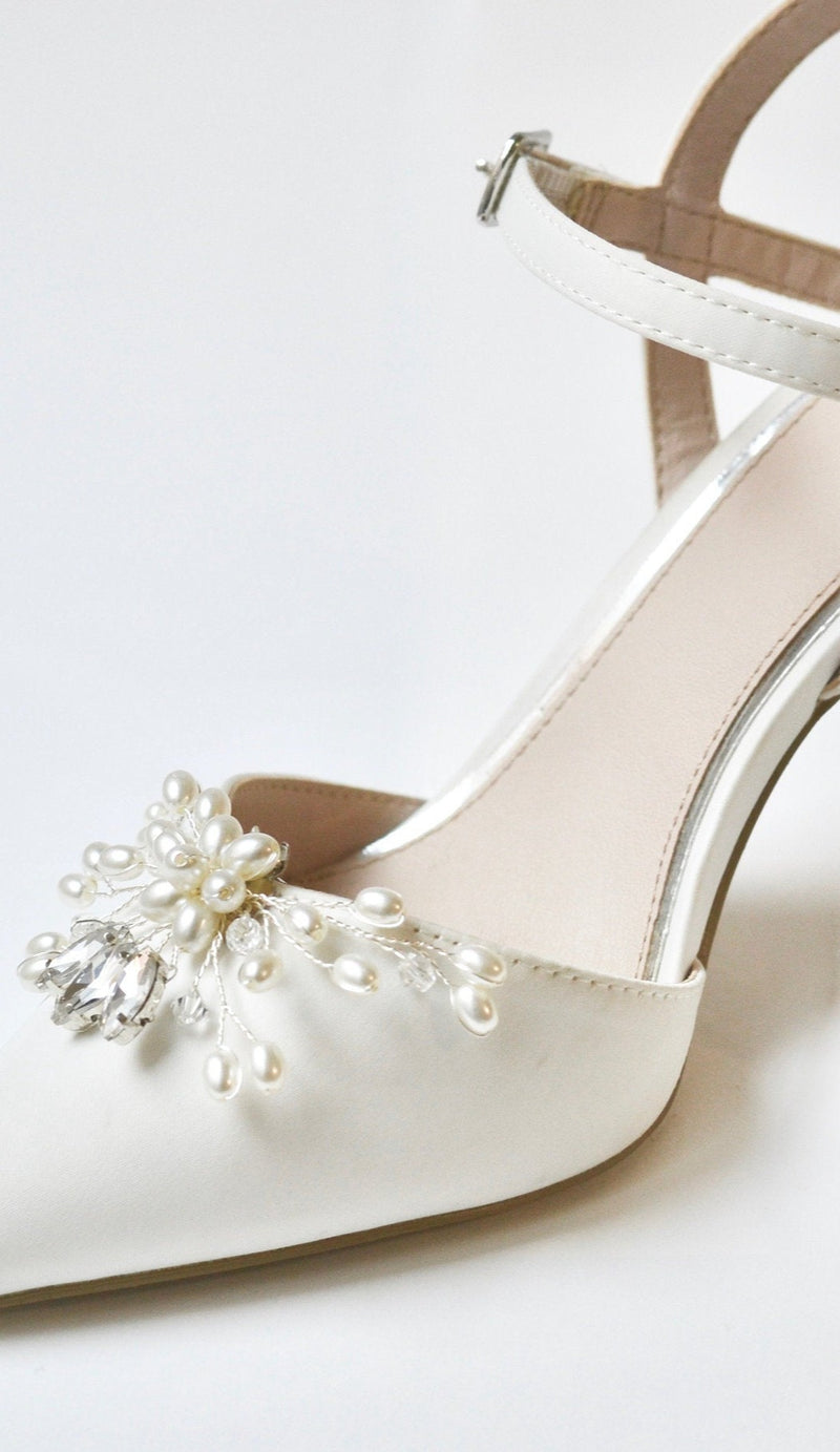 Clips à chaussures de mariée à perles argent
