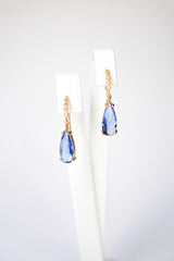 Goutte cristal bleu boucles d'oreilles pendantes