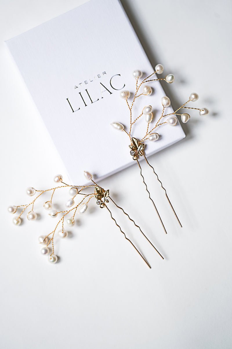 Analu - Pics à cheveux mariage perles naturelles - Pic double - Atelier Lilac