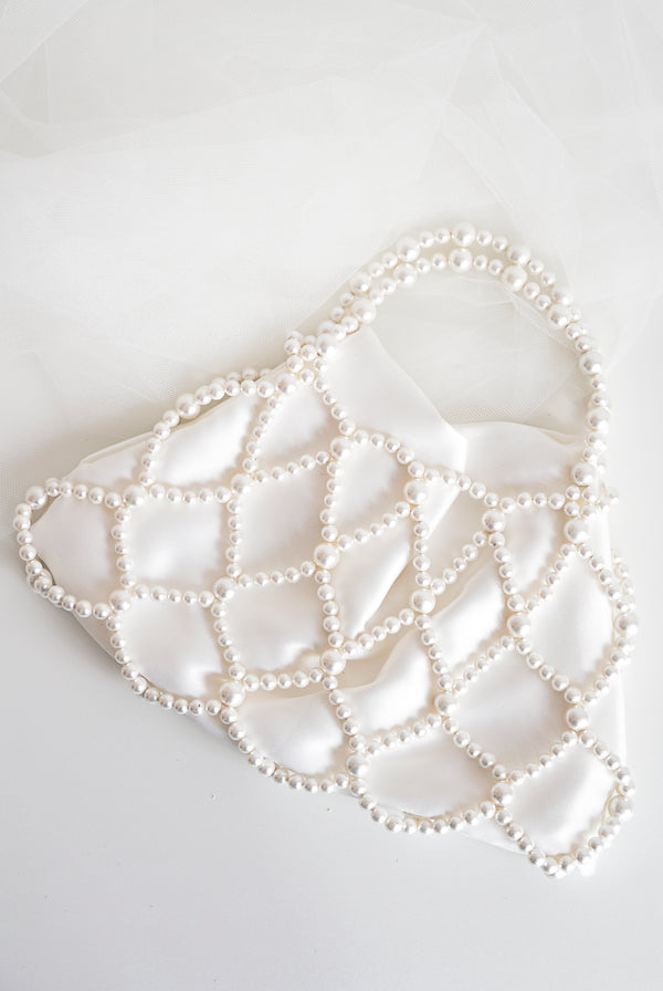 Sac de mariée blanc en satin et perles rondes