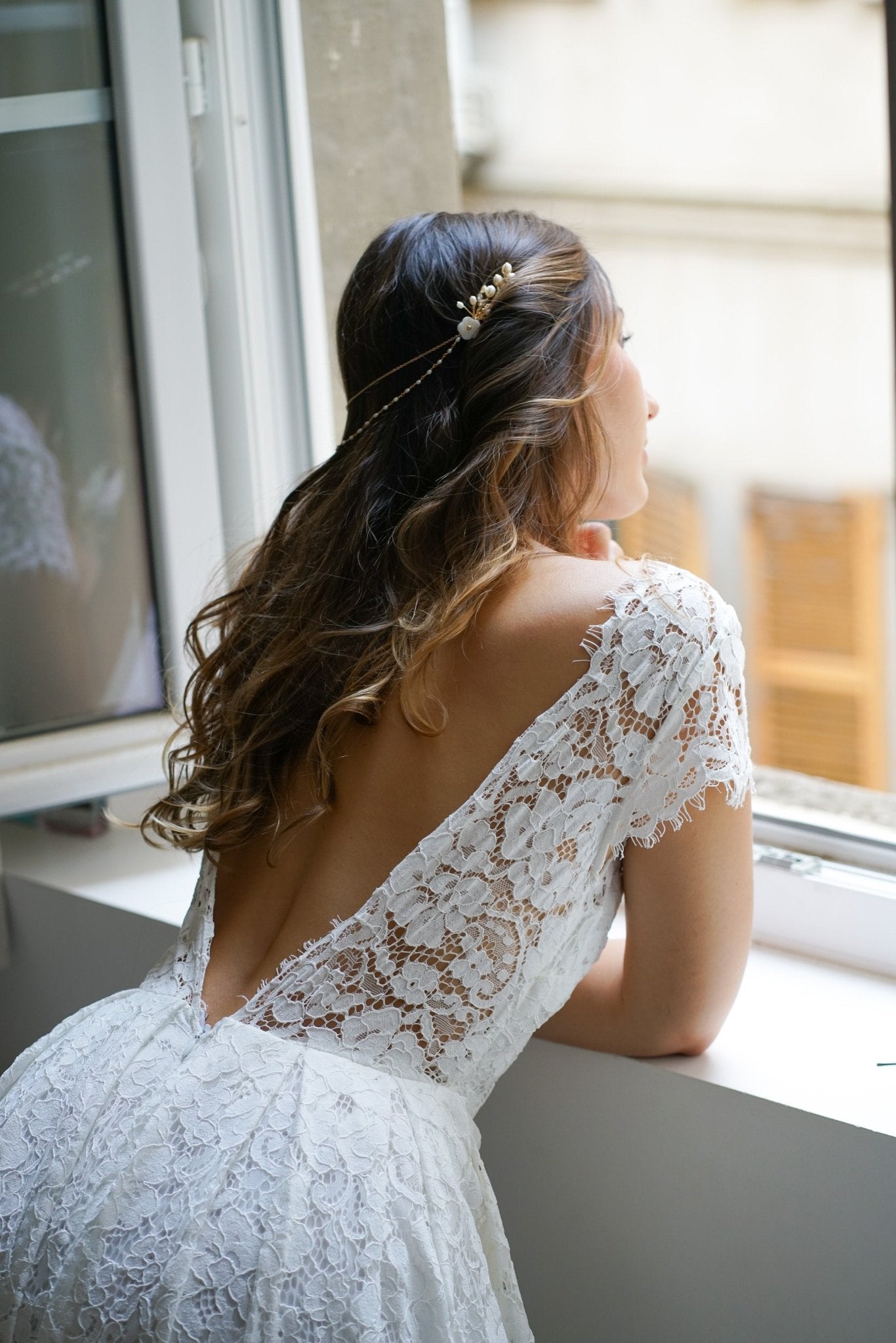 Jobi Perle - Bijou de tête mariage - Vigne - Atelier Lilac