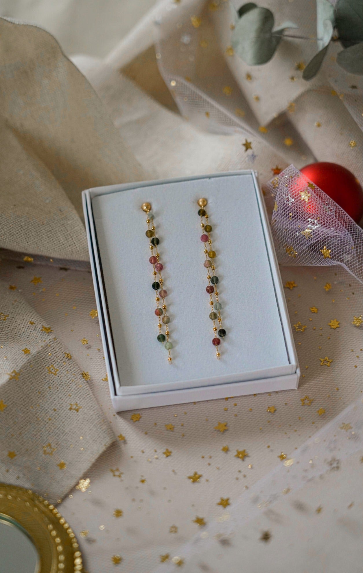 Léa - Boucles d'oreilles intemporelles avec pierre naturelles - Boucles d'oreilles longues - Atelier Lilac